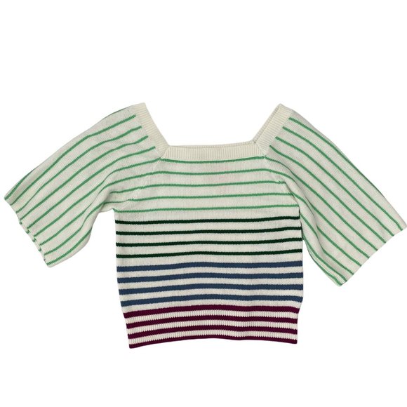 NWT KATE SPADE NEW YORK White Multicolor Striped Square Neckline Sweater Medium - Picture 5 of 9